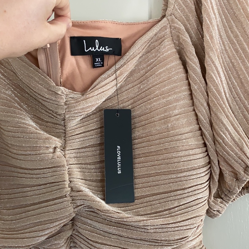 Lulu's Tan Ruched Mini Dress - Picture 7 of 8